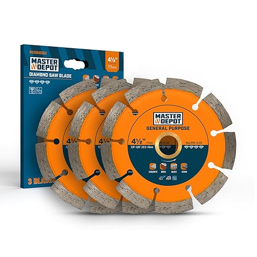 4-1/2" Diamond Saw Blade, Segmented Rim, Dry/Wet Cutting, for Cutting Concrete, Paver, Masonry, Terrazzo, Stone, Granite, Block, 7/8"-5/8” Arbor for Angle Grinder & Handheld Gas Saw (3 Pack)