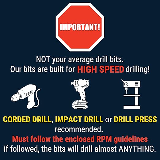 Bad Dog Standard 7 Piece Multipurpose High Speed Drill Bit Set. Carbide, Titanium, Cobalt Tip & Armor Steel Hex Shank. Made in USA. Drill Through Everything! Hardened Steel, Masonry, Wood, Tile & More