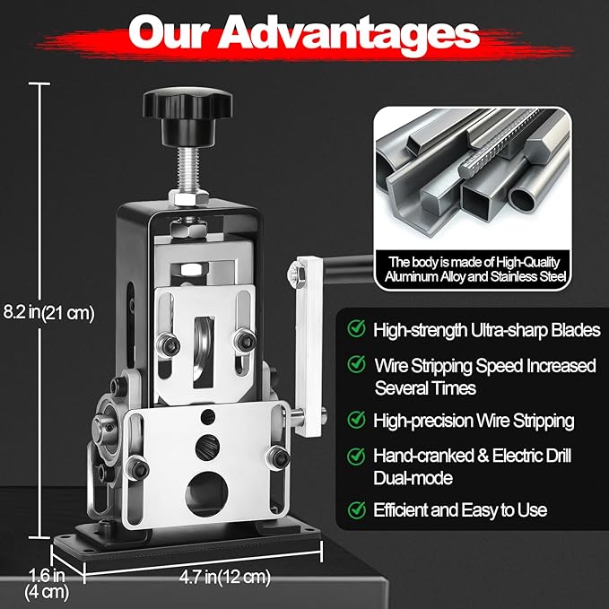 Trivd Frol Manual Wire Stripping Machine, Gauge Wire 0.06"-1", Scrapping Copper Wire Peeler Machine, Drill Powered/Hand Crank Dual-drive Wire Stripper Tool for Scrap Copper Recycling & DIY etc.