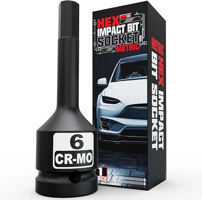 1/2" Drive 6 mm Hex Impact Bit Socket, H6 Allen Bit Socket, Metric, Cr-Mo Steel, Automotive Repair Industrial Maintenance and DIY Enthusiasts Alike