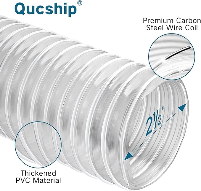 PVC Dust Collection Hose 4" x 20', Flexible Heavy PVC Fume Collection Hose with Carbon Steel Wire Coil for Dust Collection Systems, Woodworking, Workshops