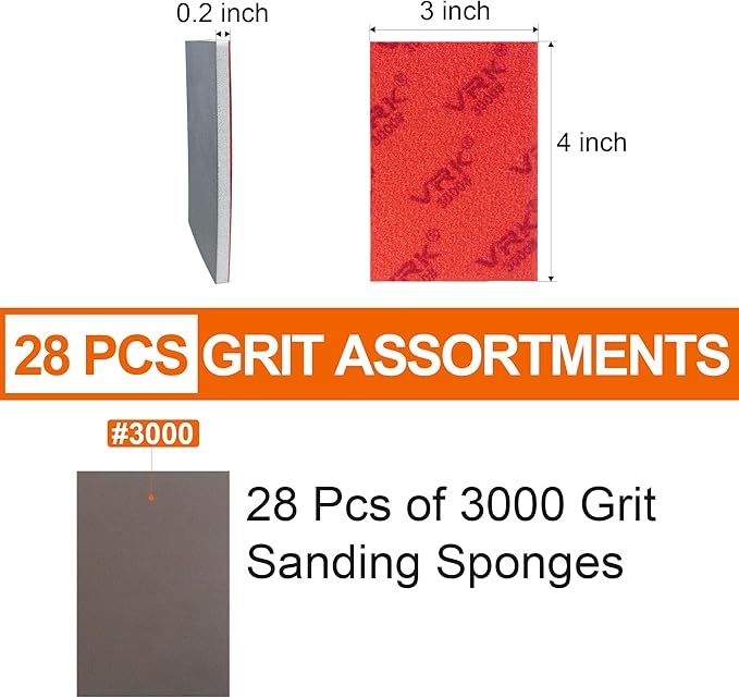 28 Pcs 3000 Grit Sanding Sponge,Ultra Fine Sandpaper,Soft Foam Hand Sander Block Wet Dry Sanding Pads for Automobile Wood Furniture Metal Drywall Polishing