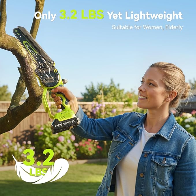 Mini Chainsaw Cordless, 8 Inch & 6 Inch Electric Chainsaw Battery Powered, 1000W Brushless Handheld Power Chain Saw with 2 Batteries, Tree Saw for Branch Trimming Wood Cutting, Gift for Men Women