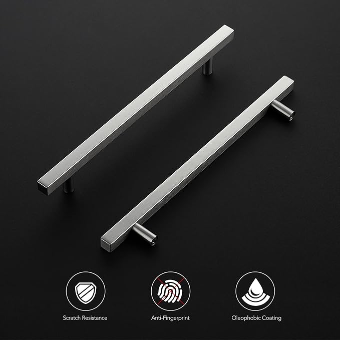 Ravinte 30 Pack 7-1/2 Inch Cabinet Pulls Brushed Nickel Sqaure Kitchen Cabinet Handles Silver Cabinet Hardware Stainless Steel Drawer Pulls 10 Inch Overall Length with Mounting Template
