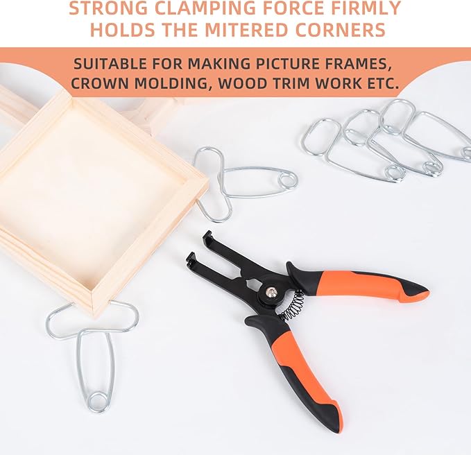 PLATATO 10 Pcs Miter Spring Clamps Kit Spring Loaded Pliers with 8 Miter Clamps for Trim, Woodworking, Picture Frames, Crown Molding Tool