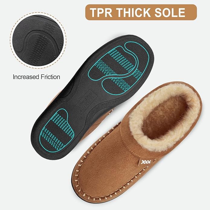 ATHMILE Mens House Shoes Fuzzy Warm Moccasin Memory Foam House Slippers for Men Cozy Winter Mens Slippers for Home Bedroom Indoor Outdoor
