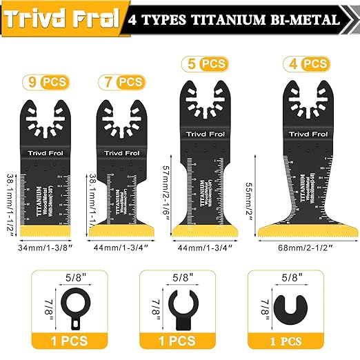 25 PCS Titanium Oscillating Tool Blade Metal Cutting, Universal Multi Tool Blades for Metal Nails Wood Plastic and Hard Material, Oscillating Saw Blades Fit Dewalt Milwaukee Ryobi