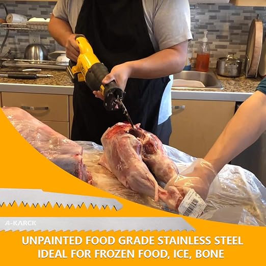 A-KARCK Food Reciprocating Saw Blades for Frozen Meat 6 Pack, Unpainted Stainless Steel Saw Blades for Food Cutting Included 9" 5PCS