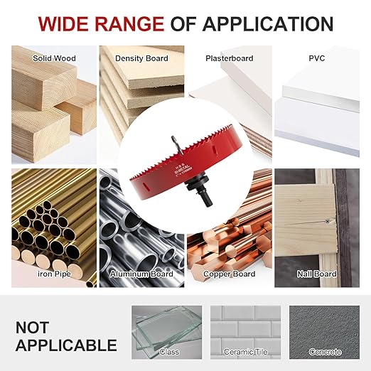 7" (178mm) Bi-Metal M42 High Speed Steel Hole Saw with Pilot Drill Bit, Smooth Cutting Edge for PVC, Drywall, Wood, Plastic, Gypsum Board, Rubber, Thin Metal