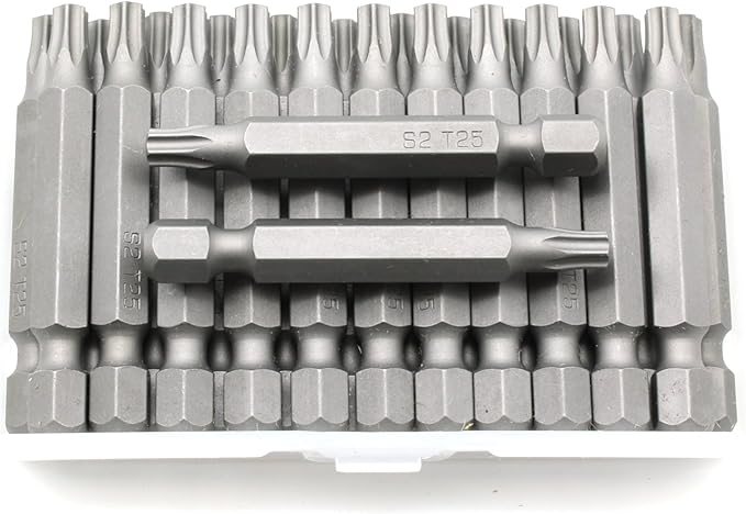 TEMO 25 pc T25 Torx 6 Point Impact Ready 2 Inch Length Screwdriver Insert Bits Hex Shank with Quick Release Slot