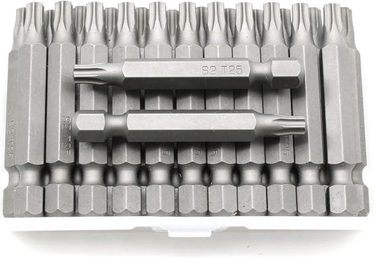 TEMO 25 pc T25 Torx 6 Point Impact Ready 2 Inch Length Screwdriver Insert Bits Hex Shank with Quick Release Slot