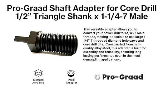 Shaft Adapter for Core Drill Hole Saw, 1/2??Triangle Hex Shank to 1-1/4"-7 Male Threads, for Use with 1-1/4??7 Threaded Diamond Hole Saw & Diamond Core Drill Bits