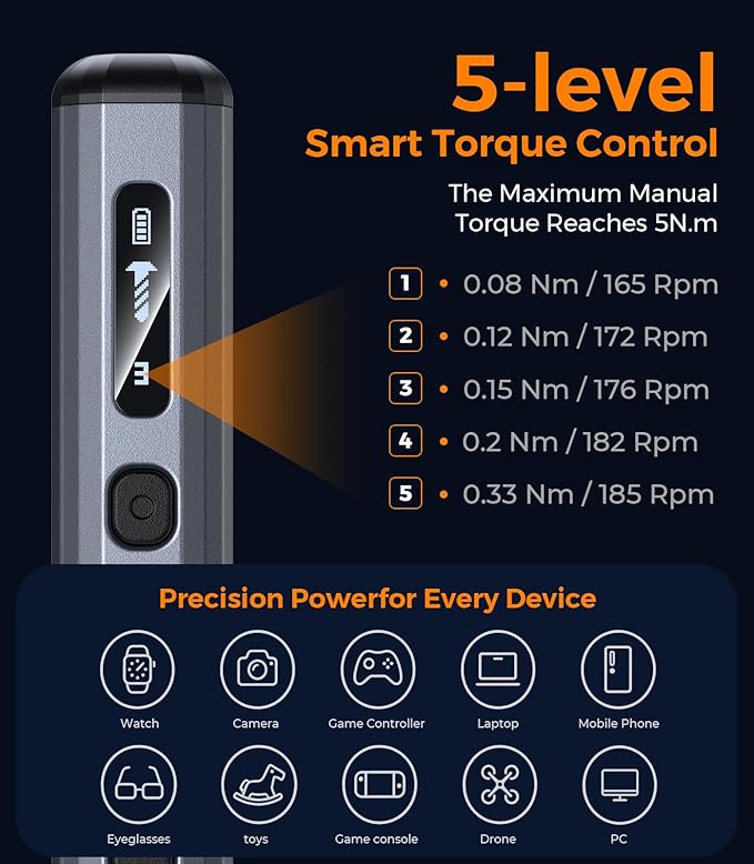 76 in 1 Mini Electric Screwdriver, Magnetic Precision Screwdriver Set with Battery Level/5 Torque Display, Power Screwdrivers Repair Tool Kit for iPhones, Laptops, Drones, Glasses, Watches