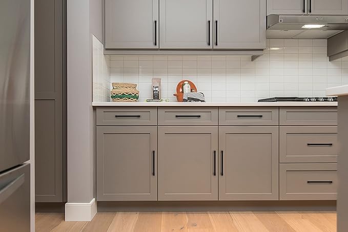 Ravinte 20 Pack 5 Inch Hole Center Solid Slim Square Pulls Matte Black Kitchen Cabinet Handles Square Bar Drawer Handles Flat Black Drawer Pulls for Cupboard Dresser and Cabinets