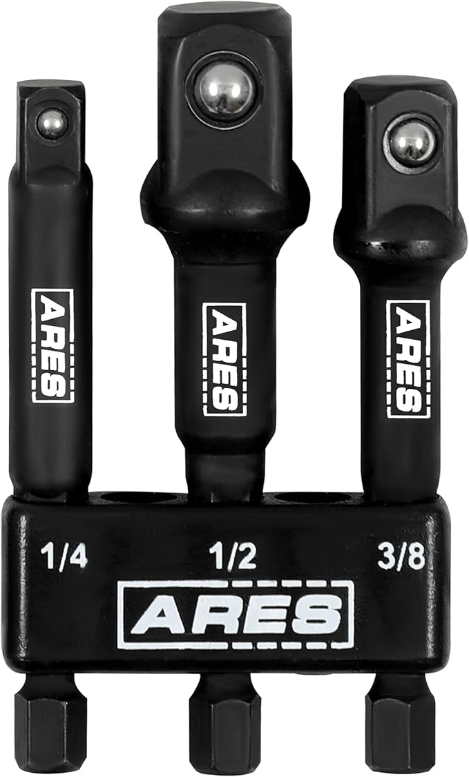 ARES 22022-3" Impact Grade Socket Adapter Set - Turns Impact Drill Driver into High Speed Socket Driver - 1/4", 3/8", and 1/2" Drive
