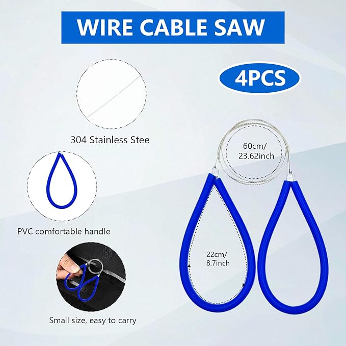 Stainless Steel Cable Saw, Metal Wire Saw Hand Pocket String Emergency Survival Rope Cutting Tools PVC Pipe Cutting Tool for Wood Camping Hiking Hunting, 23.62 Inch (4 Pcs)