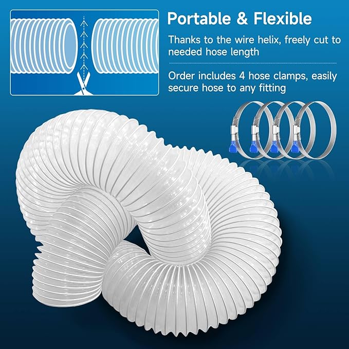 Hon&Guan 4" x 20' Dust Collection Hose, 4 Inch Dust Collector Hose for Woodworking Dust Collecting System, Flexible Clear PVC Dust Hoses with Carbon Steel Wire