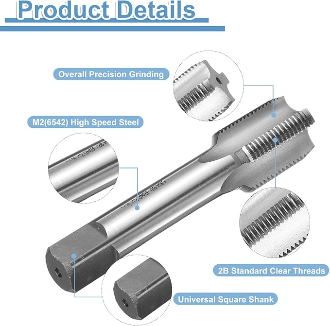 uxcell Hand Bottom Tap 1-1/8-12 UNF 2B Thread Bottoming Style Threading Taps High Speed Steel HSS6542 Straight Flutes Screw Tapping Tool