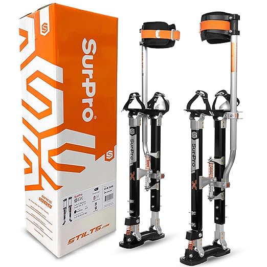 SurPro Single-Sided Drywall Stilts, Magnesium Base, 21??- 31??Height, QuadLock Contractor-Grade Stilts with Patented Flexion Foot System (S1X-M-2131) for Drywallers, Painters, Stilts Drywall
