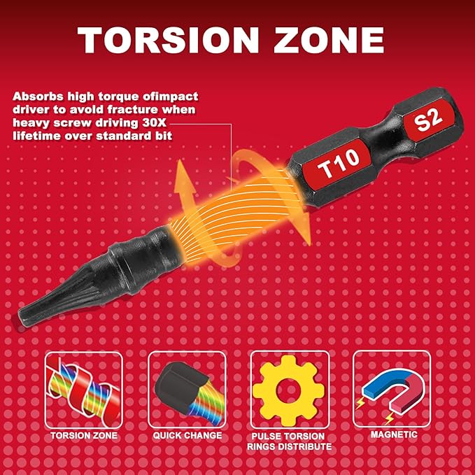 51 Pieces T10 Impact Tough Magnetic Screwdriver Bit Set, 2 In. #10 Torx Head Power Bit Set, S2 Alloy Steel T10 Star Bit with 1Pcs Impact Bit Holder