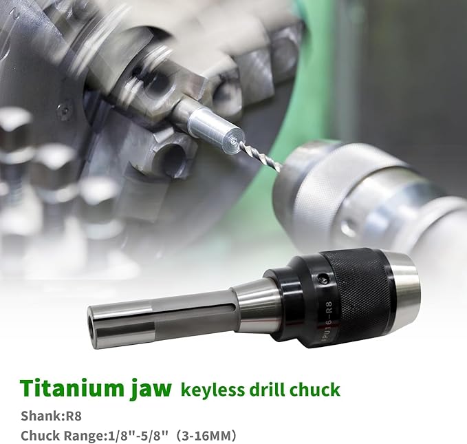 1/8"-5/8" Heavy Duty R8 Shank Lathe Keyless Drill Chuck Special Titanium Jaws