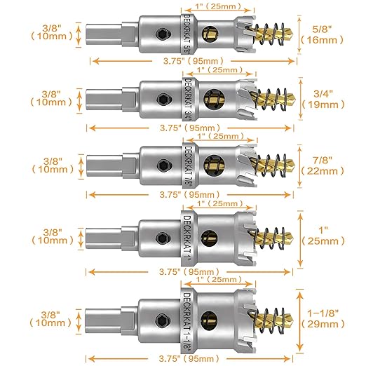 11-Piece 3/4" to 2" TCT Hole Saws Detachable Drill Bit Set for Stainless Steel, Hard Metals, Plastic, and Wood 1" Cutting Depth Heavy-Duty with 2-Piece Removable Pilot Bits and Allen Wrench.