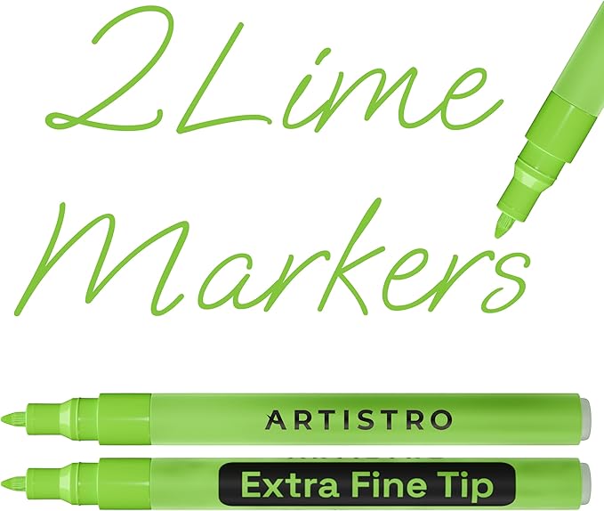 ARTISTRO 2 Light Green Acrylic Paint Markers - 0.7mm Lime Extra Fine-Tip Paint Pens - Perfect for Crafting, Art Projects, & More