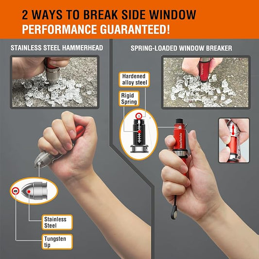 Car Glass Breaking and Seatbelt Cutter Emergency Escape Tool竊?-in-1 Safety Hammer and Spring-Loaded Window Breaker Underwater for Life-Saving