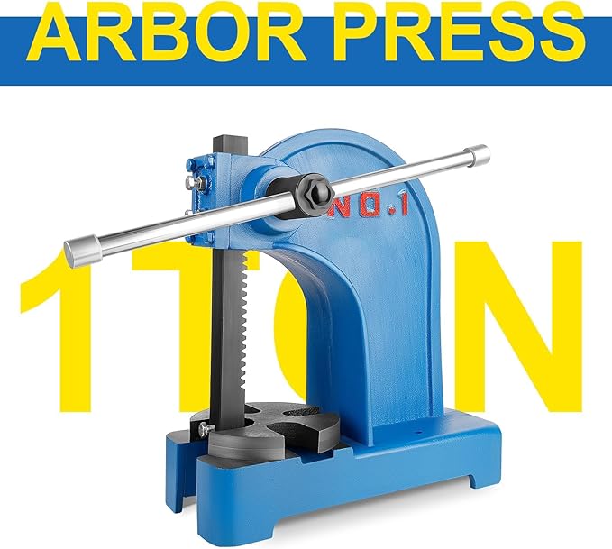 Heavy Duty 1 Ton Arbor Press, Manual Arbor Press, 5.5" Maximum Height, Cast Iron Desktop Press for Bending, Stamping, Forming, Stretching (1 Ton Bule)
