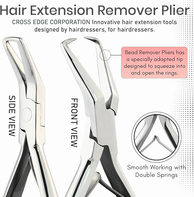 Silver Professional Hair Extension Tools Kit - Complete Set with Microbeads Crimping Plier, Micro Ring & Tape-in Remover Plier, Hair Parting Tool, Bead Loop & Needle Pulling Hook