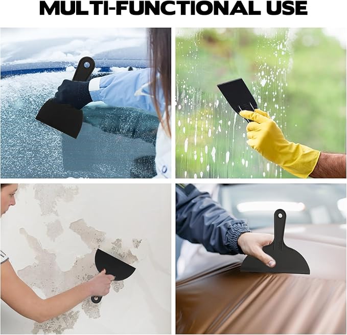12 Pack Plastic Putty Knife Black Flexible Plastic Paint Scraper Tool Putty Knife Scraper Used for Repairing Walls Pasting Plaster Spackling Applying Mud (Mix)