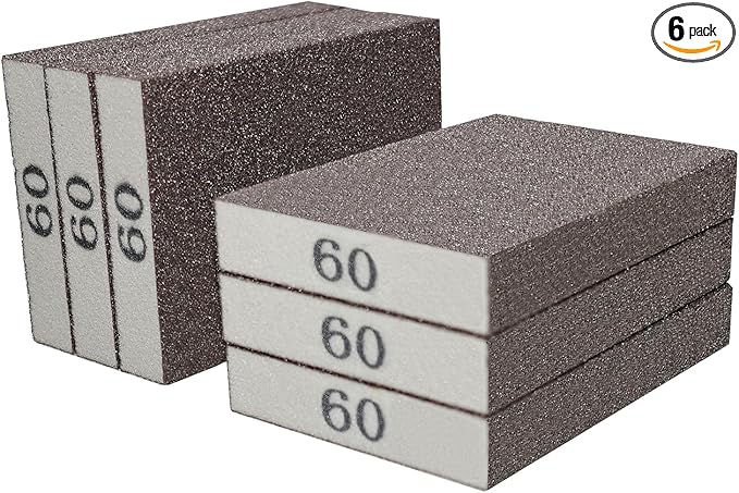 6 Pack 60 Grit Hand Sanding Block, Washable and Reusable Sanding Sponge Great for Pot Brush Pan Brush Sponge Brush Glasses Sanding Wood Sanding Metal Sanding (60 Grit)