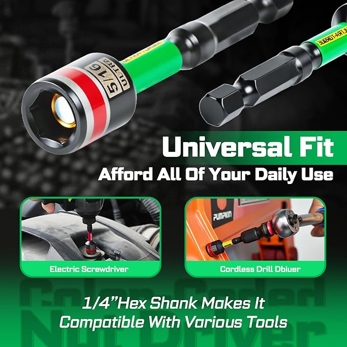 Impact Nut Driver Set, 20 Pieces 2.56?쒵ong 5/16?? Point Alloy Steel Magnetic SAE Nut Setter Set Use For Require Installing 1/4 Hex Shank Impact Driver with Portable Storage Cases