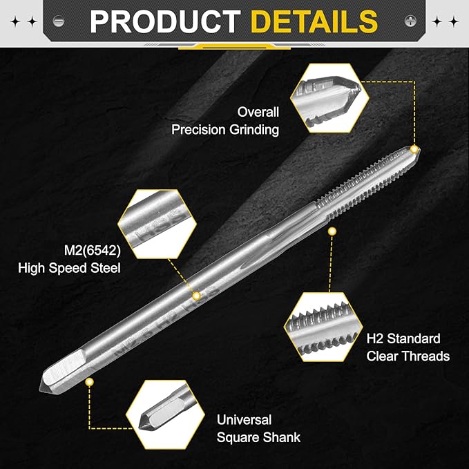 uxcell Hand Plug Tap M2.5 x 0.45 H2 Metric Thread Plug Style Taps Straight Flute Screw Tapping Threading Tool High Speed Steel HSS6542
