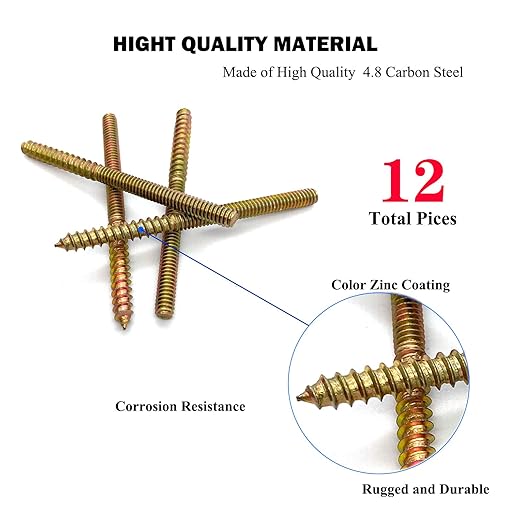 12 Pack 1/4-20 x 3-1/2 Inch Hanger Bolts 1/4-20" Double Headed Bolts 1/4 Wood Dowel Screw Self-Tapping Screw Hanger Bolts for Furniture Double Head Threaded Rods Bolt 90mm Length