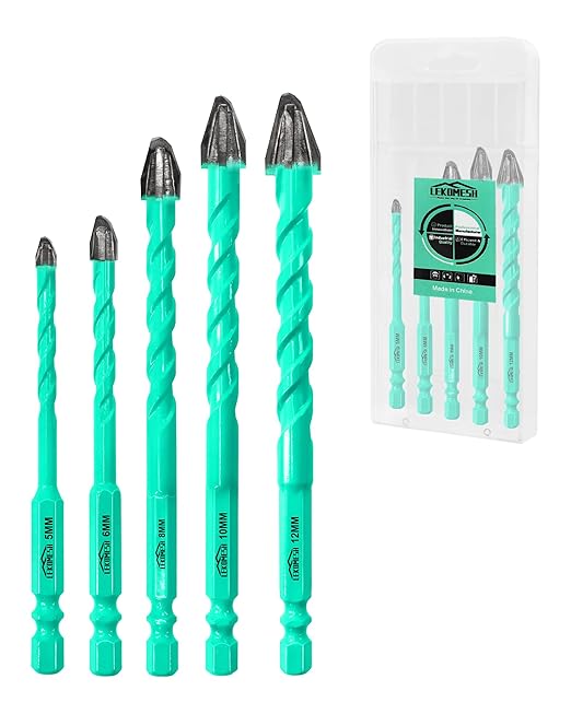 5PCS Nine Blades Serrated Carbide Masonry Drill Bit Set - 3/16",1/4",5/16",3/8",1/2" Wood Drill Bits for Wood Plastic Masonry Brick Tile Glass Concrete Marble