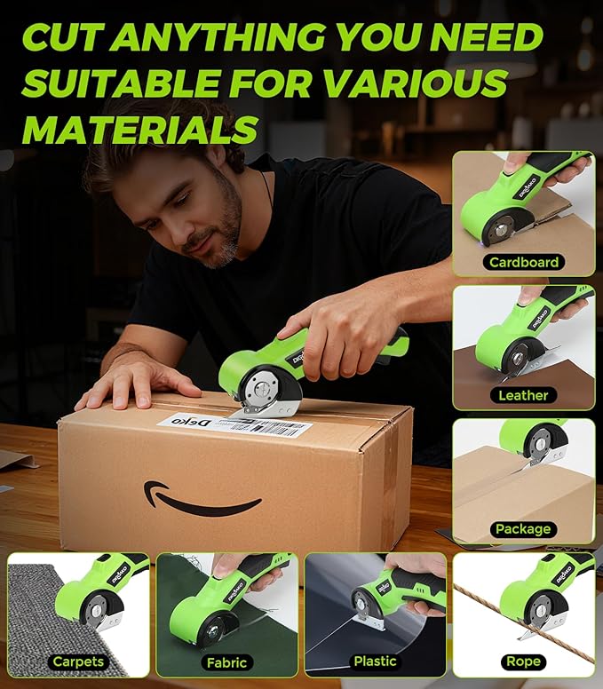 Cardboard Cutter - Rechargeable Cordless Electric Scissors, 4V Duty Electric Box Cutter for Cardboard, Safety Lock & LED Light, Powerful Cutting for Carton Carpet Plastic Fabric Leather