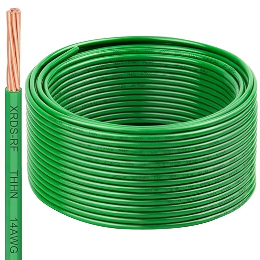 14 AWG THHN Stranded Bare Copper Wire 100FT Green Grounding Wire, Electrical Wire, 600V Rated Building Wire, Ideal for Panel Wiring, Grounding, Lighting Circuits, Control Systems