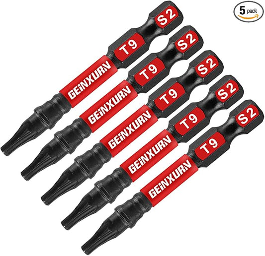 5 Pieces T9 Impact Tough Magnetic Screwdriver Bit Set, 2 In. #9 Torx Head power Bit Set, S2 Alloy Steel T9 Star Bit