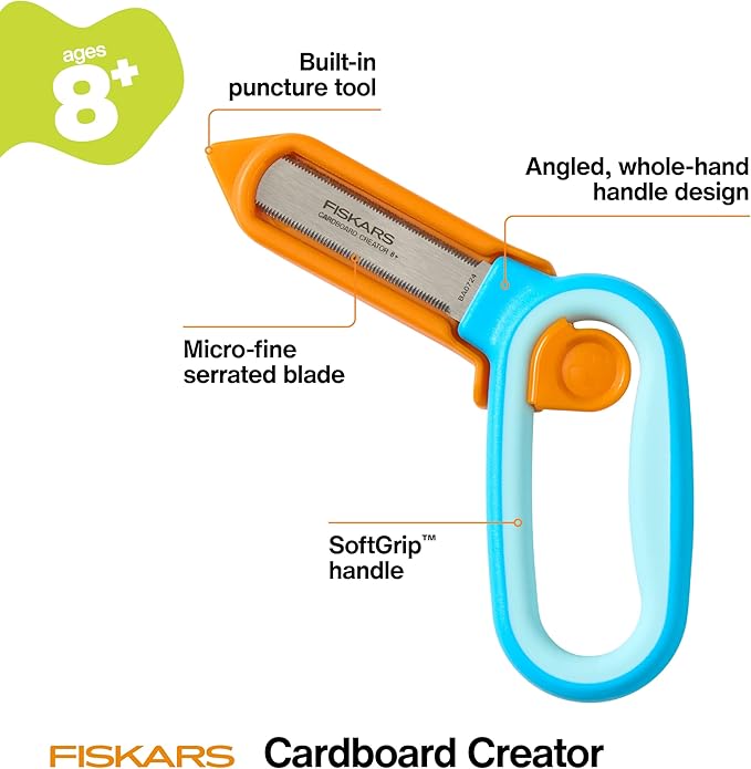 Fiskars Kids Cardboard Creator ??Safer Cardboard Cutting Tool with Ergonomic SoftGrip Handle, For Craft and School Supplies, 5 inches