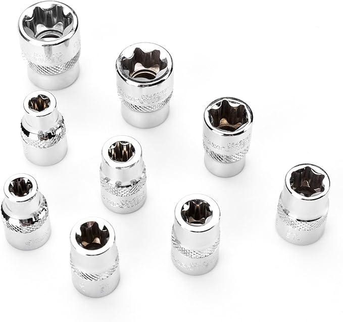 MAXPOWER 9-Piece 3/8 Inch E-Torx Star Socket Set - E7, E8, E10, E11, E12, E14, E16, E18, E20