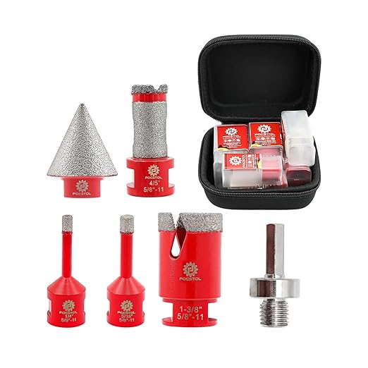 FOCSTOL Diamond Core Drill Bit Set - 6pcs (6/8/35mm+20mm Drilling Milling Bit+35mm Beveling Chamfer Bit+HEX) Diamond Hole Saw Kit for Porcelain Ceramic Tile Marble Granite