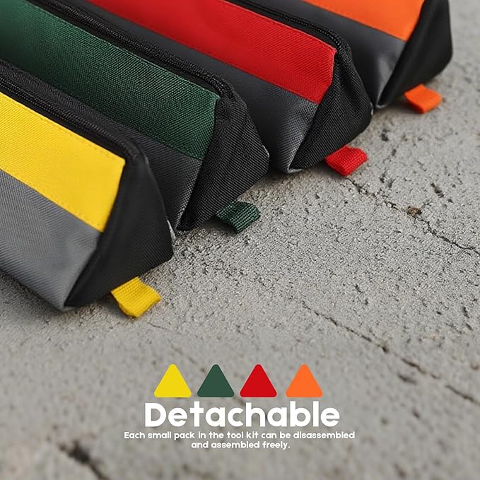 Heavy Duty Roll Up Tool Bag, 5 Zippered Pockets Color Coded (1 Wrench Roll) Tool Wrap Roll Bag, Portable Pouches Carrying Tool Bag for Mechanics