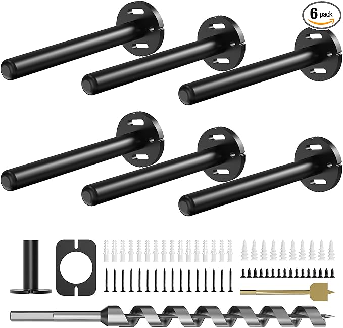 6pcs Wall Shelf Brackets Heavy Duty Floating Shelf Bracket Hidden,Invisible Black Shelving Brackets Decorative Floating Shelf Hardware Heavy Duty,Metal Shelf Support Bracket (6 inch-6pcs)
