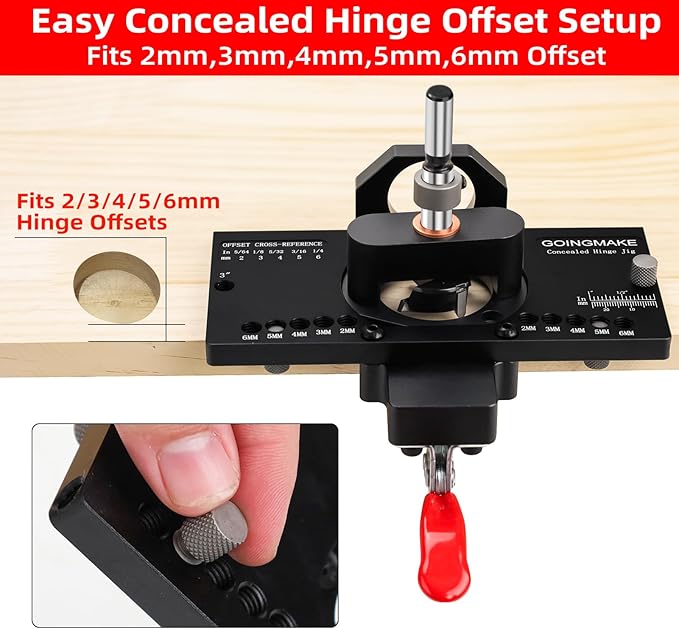 GOINGMAKE Metal Concealed Hinge Jig with Quick Clamp and Dust Vacuum Adapter Concealed Door Hinge Jig 35mm Cabinet Hinge Jig Hinge Hole Drilling Jig for Woodworking Door Cabinet Hinges Mounting Tool