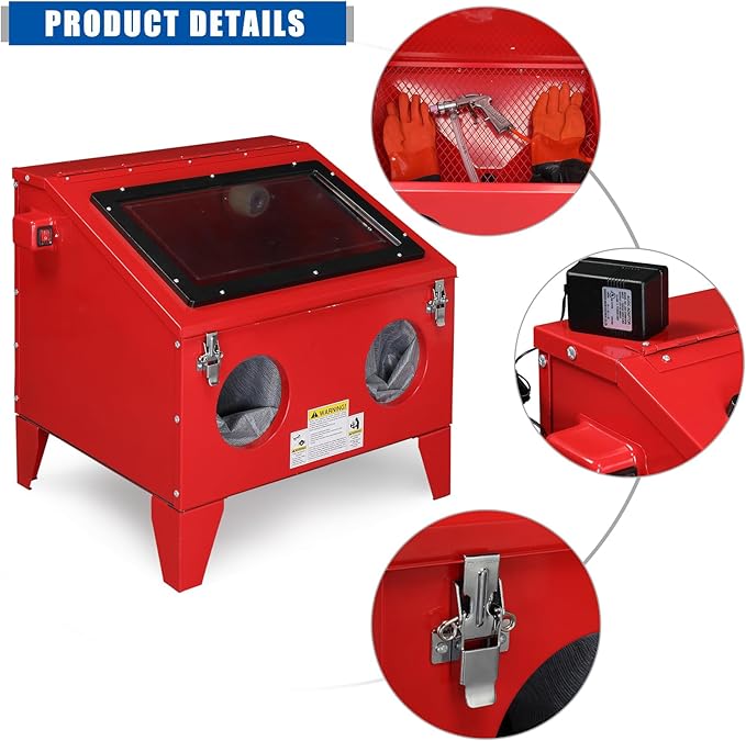 40 Gallon Bench Top Air Sandblasting,Heavy Duty Steel Cabinet Sandblaster Abrasive Blast with Gun and 4 x Nozzles Air Compressor Delivery 60-125PSI/6-25CFM for Rust Removal, Stain, Paint