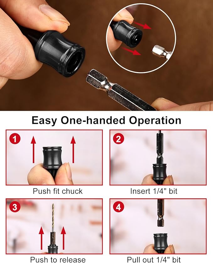 katerk 6pcs Red&Black Bit Holder with Carabiner Socket for Mens Gift, 1/4 inch Hex Shank Aluminum Alloy Screwdriver Bit Holders, Quick Release Easy Change Impact Driver Drill Bit Keychain Extension