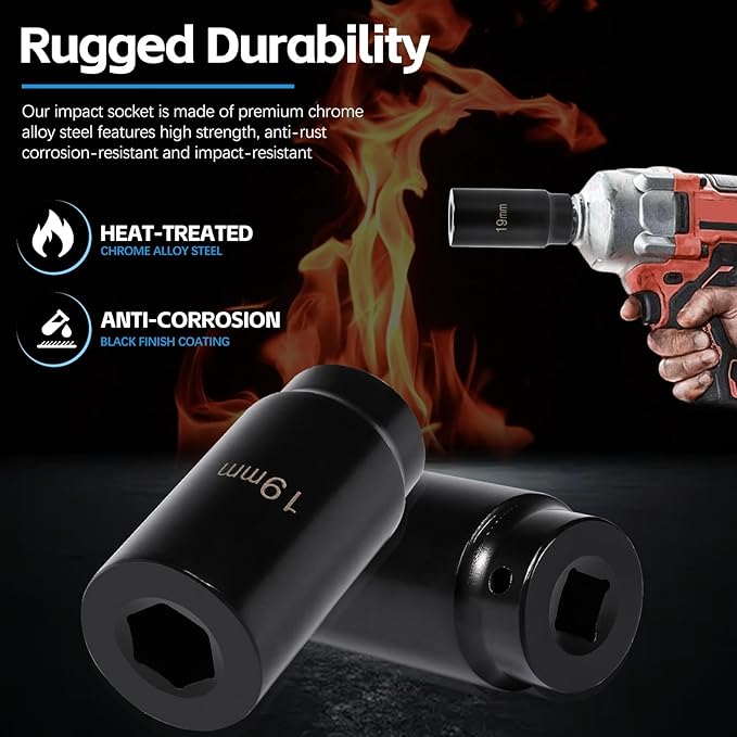 Harmonic Balancer Socket Tool 77080 for Honda 19mm Crank Bolt Socket, 3 Times Momentum Power of Standard Impact Sockets, Deep Counter-Weighted Design Increased Torque