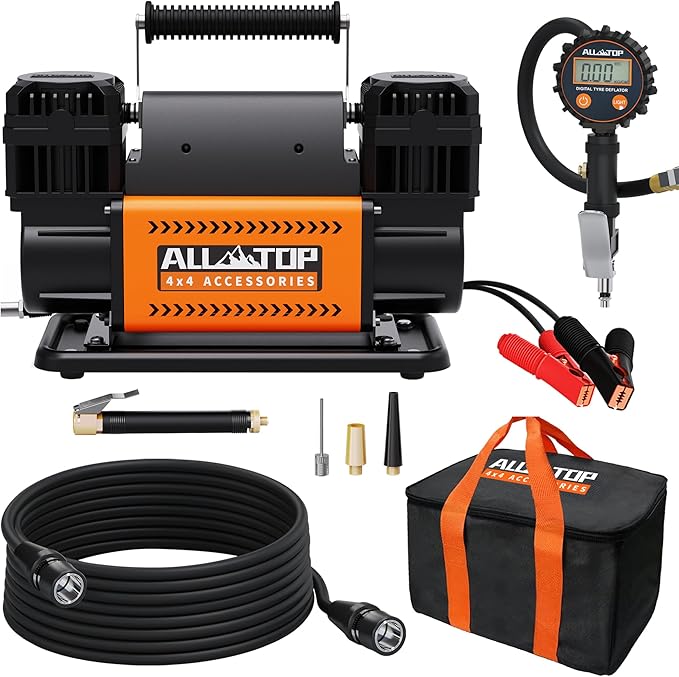 ALL-TOP Dual Cylinder Air Compressor with Digital Pressure Gauge Tire Inflator Kit, 12V Portable Inflator 12.35ft쨀/Min, Offroad Air Pump for Truck Tires, Heavy Duty Max 150 PSI for 4x4 Vehicle & RV