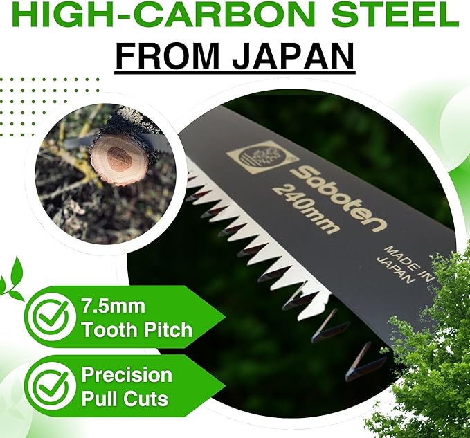 Saboten Japan 9.4" Japanese Pruning Saw ??Fluorine-Coated High-Carbon Steel Blade, Traditional Wooden Handle, Precision Pull Cut Tool for Branches ??forest Originals, Made in Japan